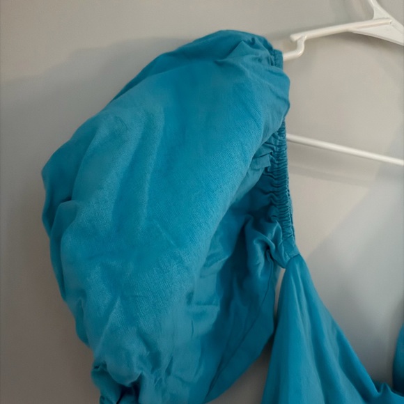 Showpo Harleen Mini Dress Womens 14 Blue Babydoll Puff Sleeve Asymmetrical - Picture 4 of 6